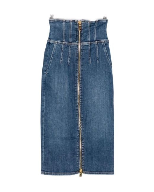 Elisabetta Franchi Blue Zip-Fastening High-Waisted Midi Skirt