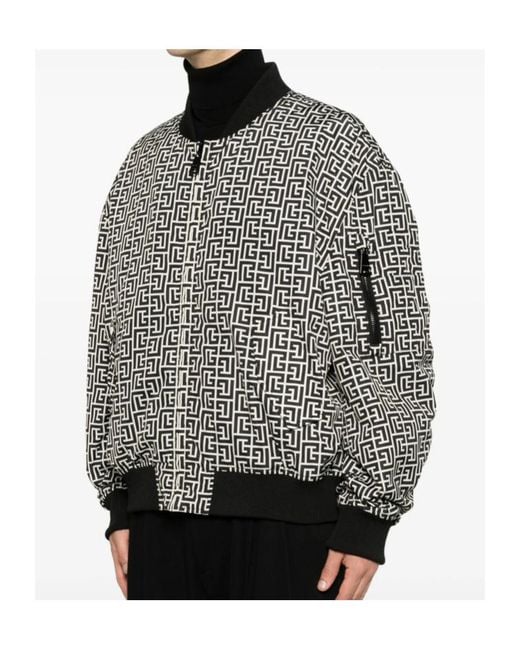 Balmain Gray Monogram Bomber Jacket for men