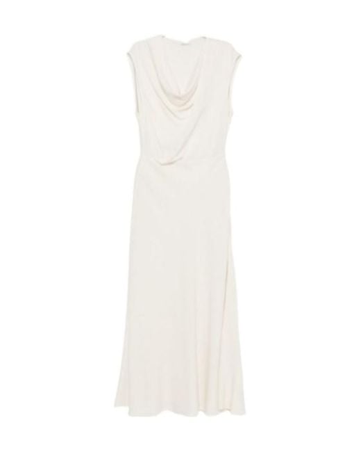 Brunello Cucinelli White Draped-Neck Sleeveless Maxi Dress