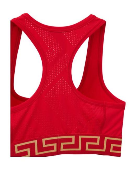 Versace Red Greca Logo Stretch Tech Sports Bra
