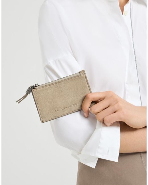 Brunello Cucinelli Natural Suede Zip Card Holder