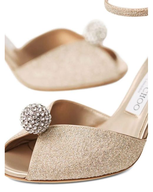 Jimmy Choo White Sakora 85 Light Glitter Fabric Sandals With Crystal Sphere Shoes