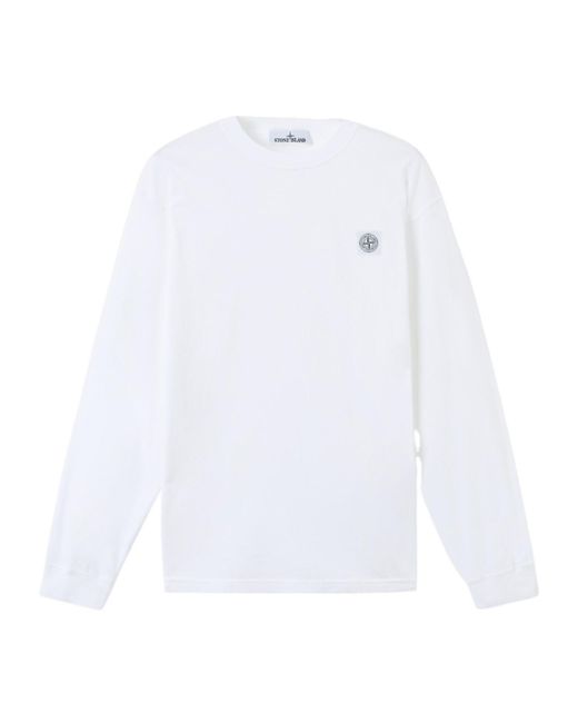 Stone Island White Slim-Fit Long-Sleeve T-Shirt With Compass Patch for men