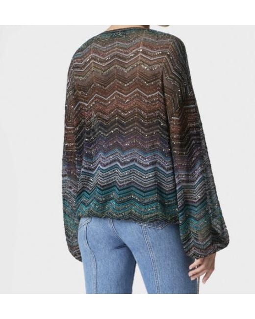 Missoni Blue Chevron V-Neck Top