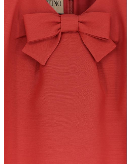 Valentino Red Bow Detail Short Sleeve Dress