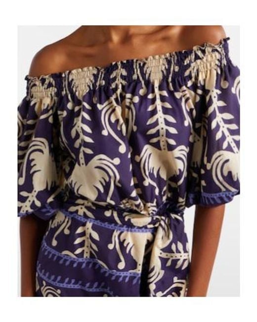 Johanna Ortiz Blue Printed Poplin Midi Dress