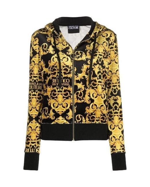 Versace Jeans Yellow Logo Baroque-Pattern Hoodie