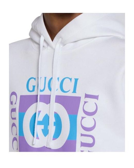 Gucci White Logo Printed Drawstring Hoodie