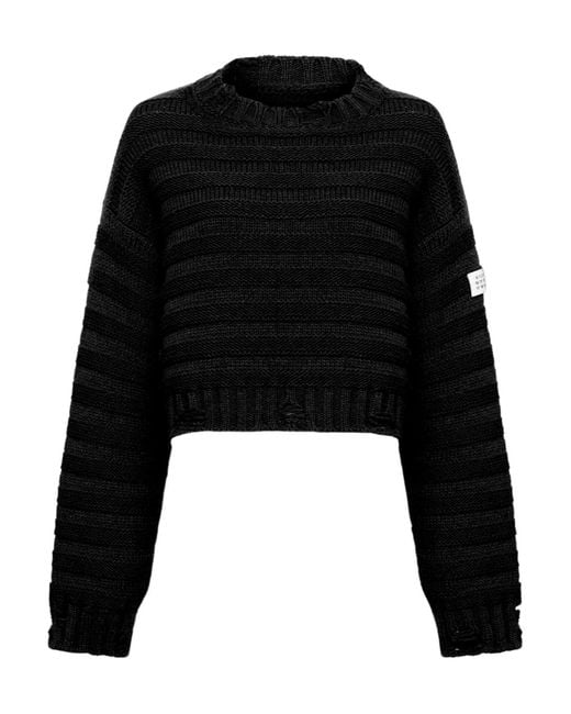 MM6 by Maison Margiela Black Numbers-Patch Distressed Jumper