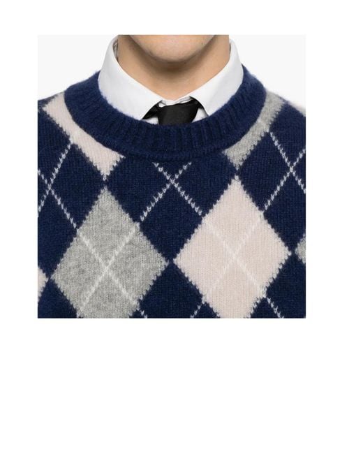 Eleventy Blue Long-Sleeve Argyle-Knit Sweater for men