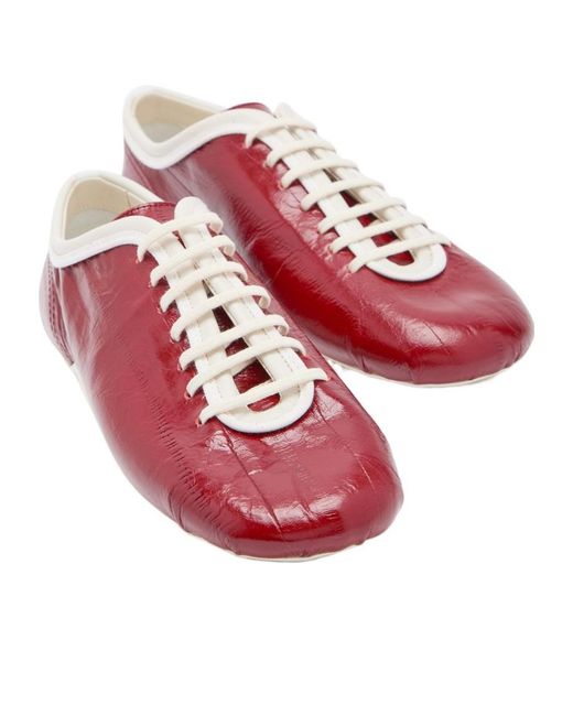 Dries Van Noten Red Crinkled Leather Sneakers