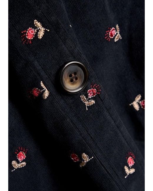 Rixo Blue Floral-Embroidered Fine Cord Jacket
