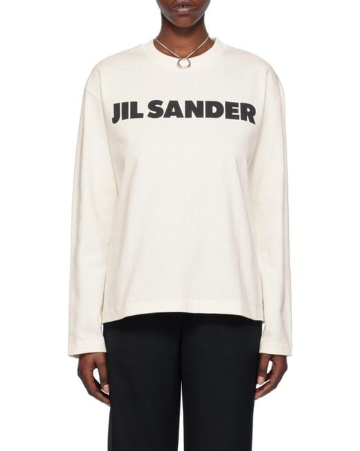 Jil Sander White Logo Printed Crewneck Sweatshirt