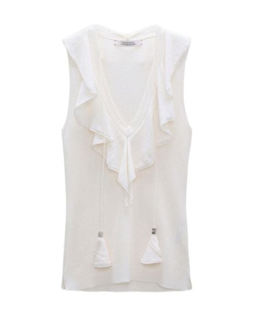 Dorothee Schumacher White Lace Front Sleeveless Knit Top