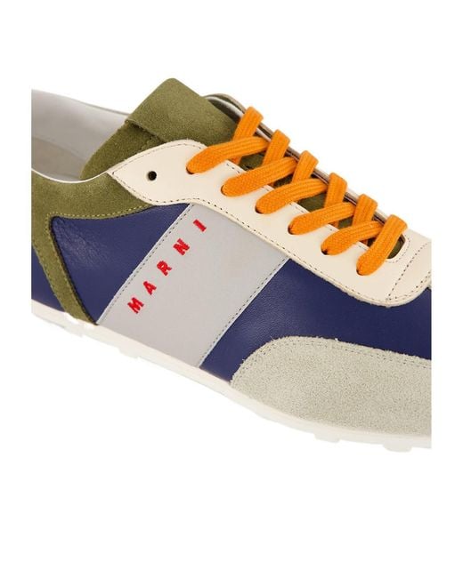 Marni Blue Panelled Suede-Trimmed Sneakers for men