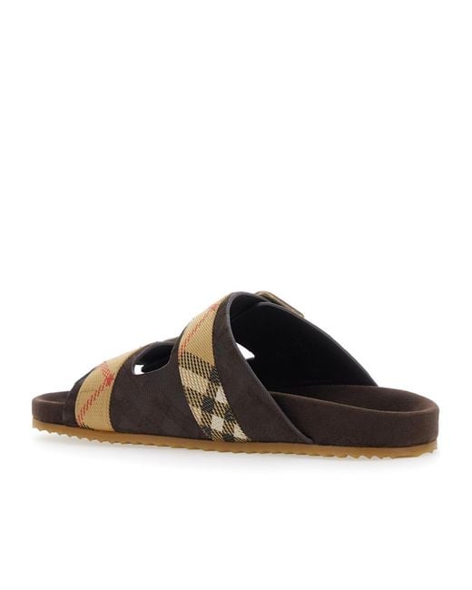 Burberry Brown Double Buckle Checked Sandals