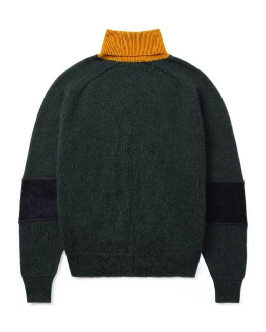 1989 STUDIO Green Contrast Panel Knitted Sweater for men