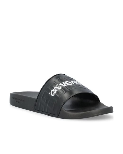 Givenchy Black 4G Embossed Open Toe Slides for men