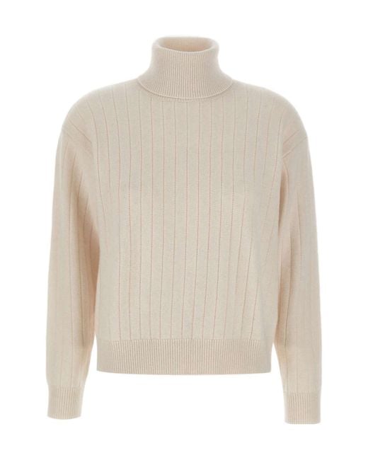 Eleventy White Ribbed Turtleneck Knitwear