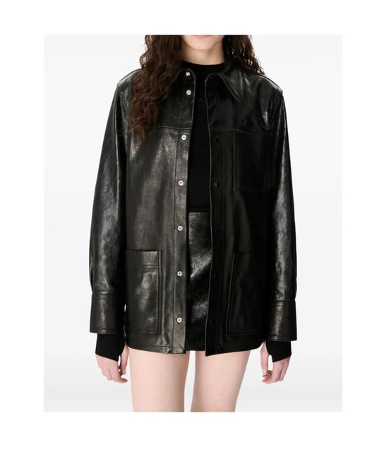 MARINE SERRE Black Glossy Moon Leather Shirt for men
