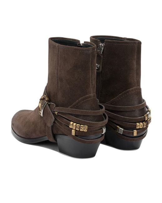Pinko Brown Round-Toe Ankle Boots