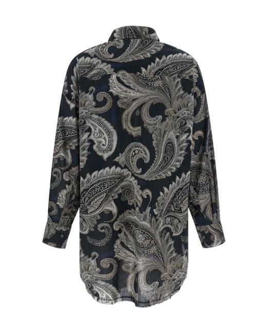 R13 Gray Ruffled Paisley-Print Shirt