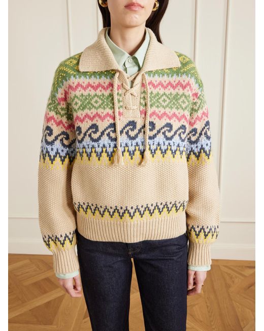 Polo Ralph Lauren Metallic Lace-Up Fair Isle Knitted Sweater