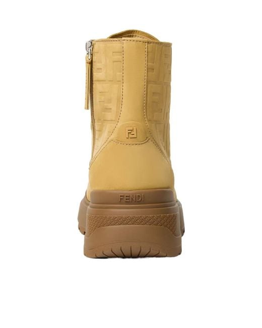 Fendi Natural Ochre Nubuck Embellished Boots With Ff Motif And Zip Closure for men