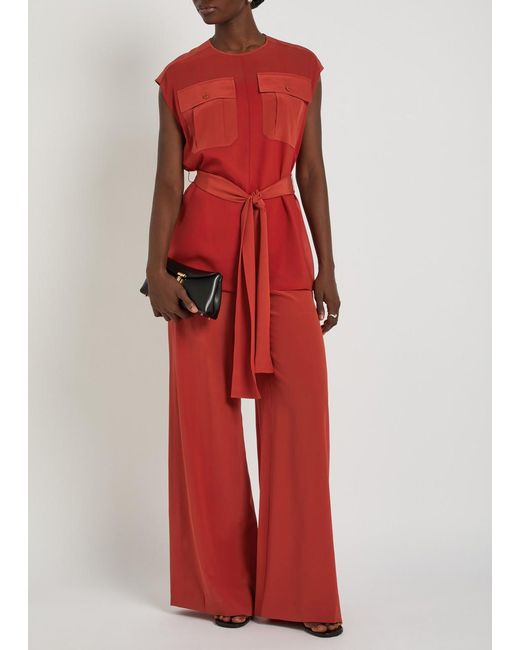 Joseph Red Kniza Belted Chiffon Top