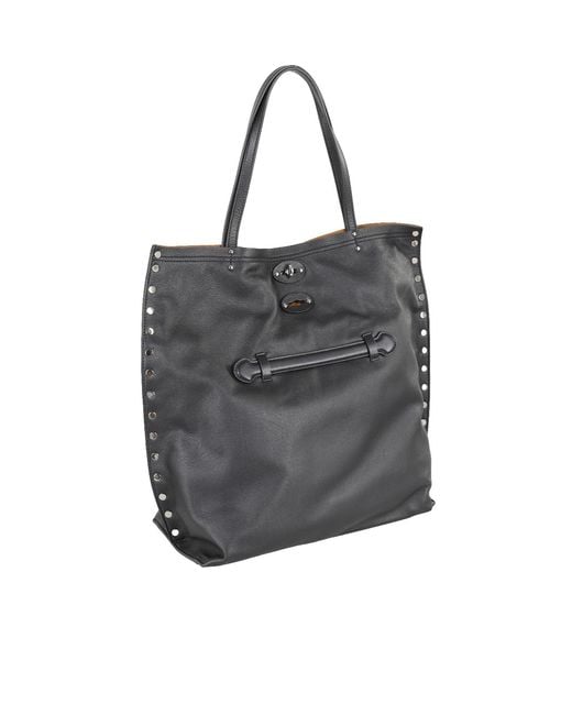 Zanellato Black Aspasso Studded Medium Tote Bag