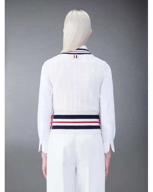 Thom Browne White Rwb-Stripe Cashmere Top