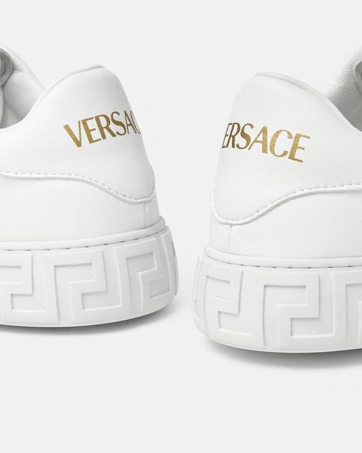 Versace White Greca-Embossed Lace-Up Sneakers