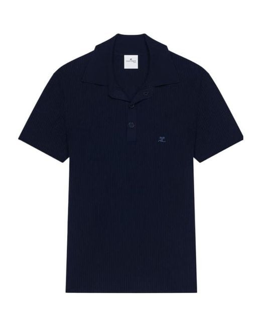 Courreges Blue Ribbed Polo Shirt for men