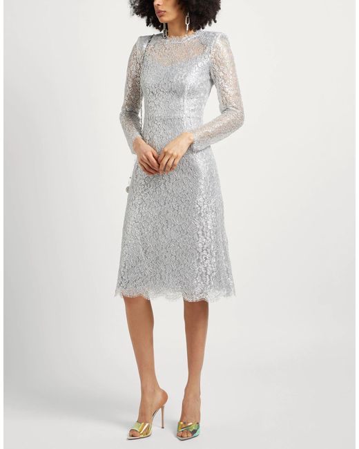 Dolce & Gabbana Gray Solid Lace Long-Sleeve Dress
