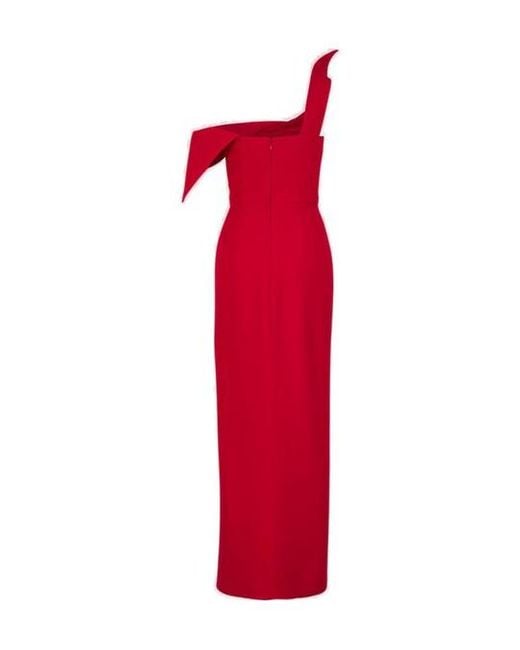 Roland Mouret Red Off-Shoulder Asymmetric Maxi Dress