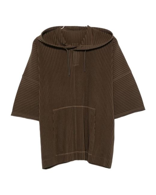 Homme Plissé Issey Miyake Brown Plissé-Effect Drawstring Hoodie for men