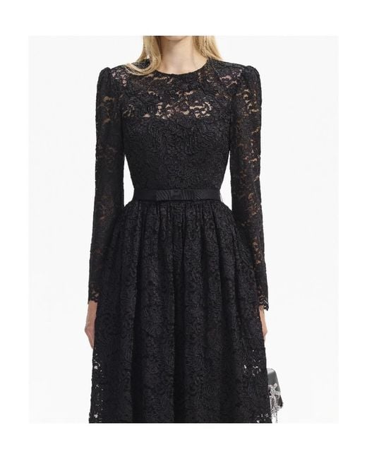 Self-Portrait Black Corded-Lace Pleated Midi Dress