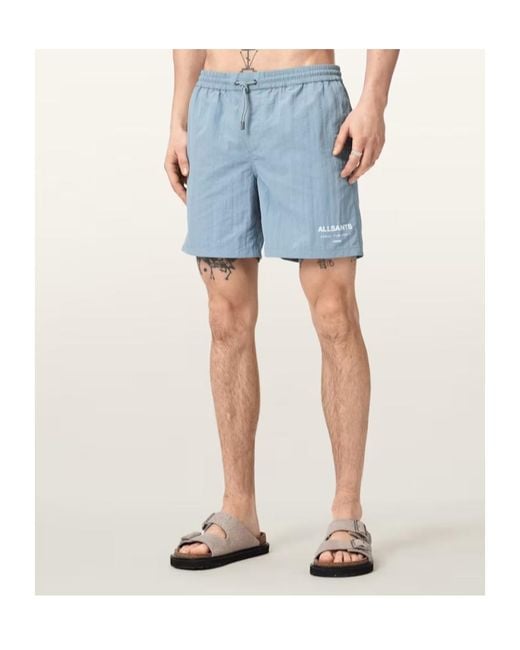 AllSaints Blue Underground Slim Fit Swim Shorts for men