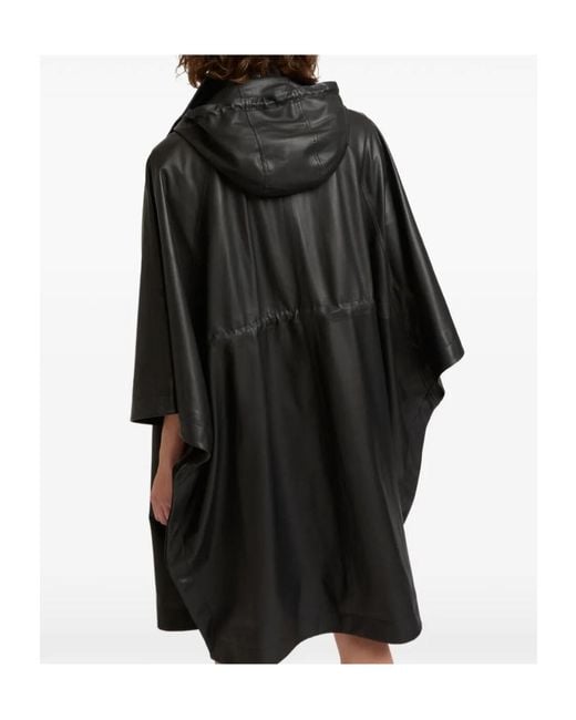 Yves Salomon Black Hooded Waterproof Leather Cape