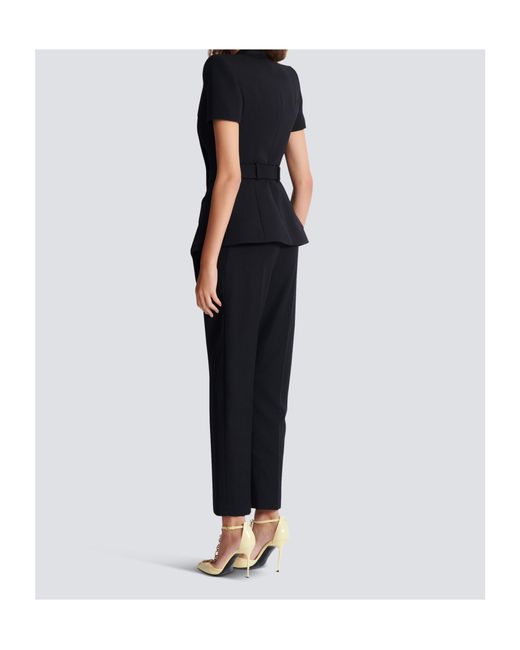 Balmain Black Wool Blazer With Decorative Belt