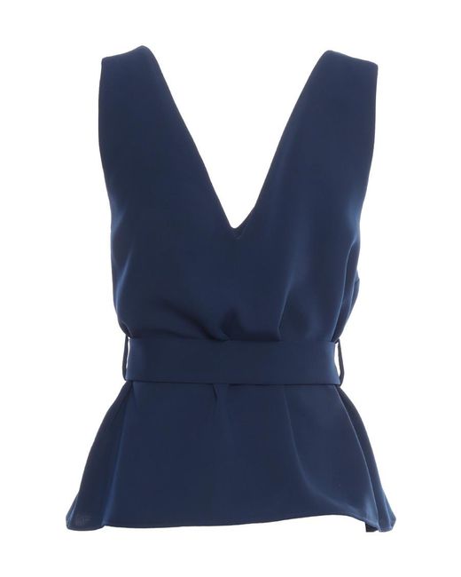 P.A.R.O.S.H. Blue V-Neck Blouse Polyester