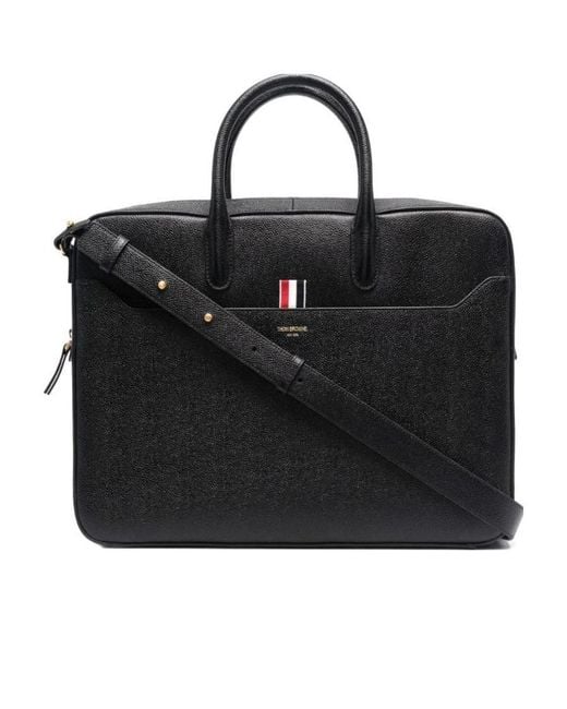 Thom Browne Black Logo-Print Top Handle Laptop Bag for men