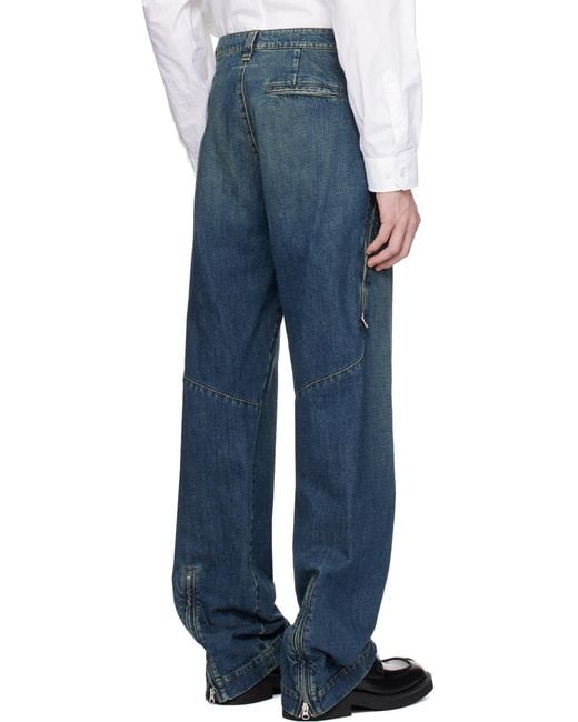 MM6 by Maison Margiela Blue Zip-Detailed Wide-Leg Jeans for men