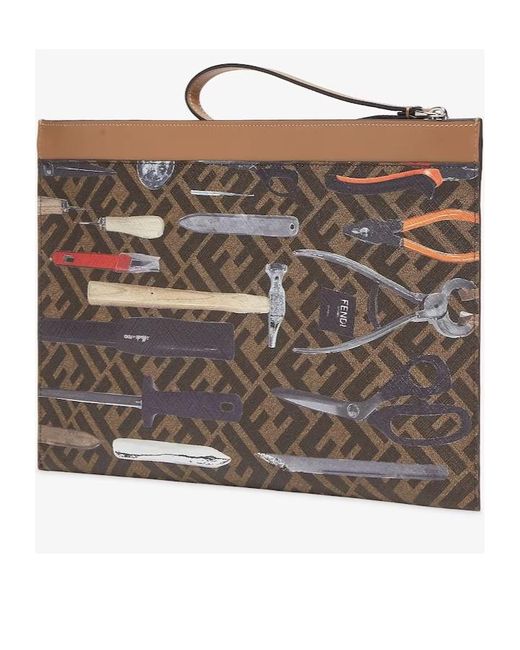 Fendi Brown Ff Medium Flat Pouch for men