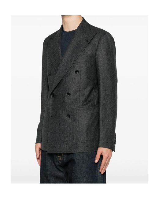 Tagliatore Black Double-Breasted Suit Jacket for men