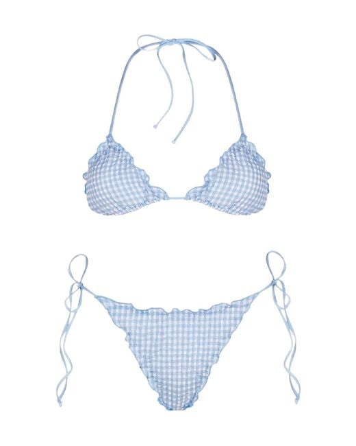 Mc2 Saint Barth Blue Sagitami Checked Ruffled Bikini Set