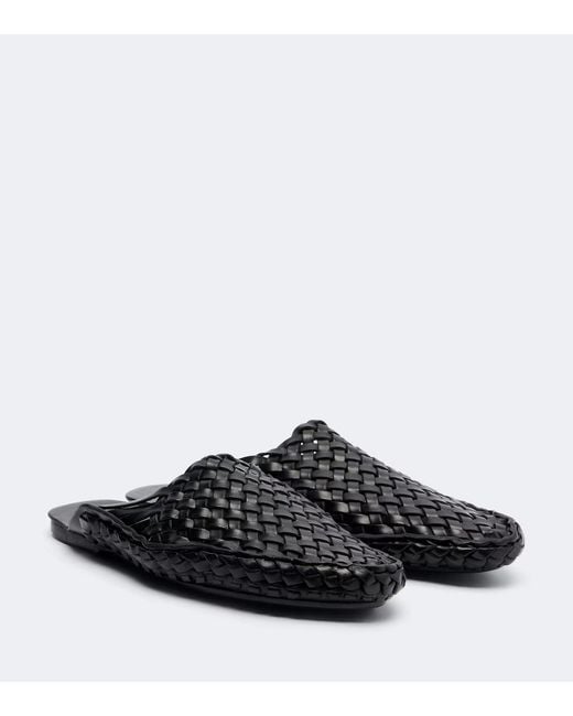 The Row Black Woven Leather Mules
