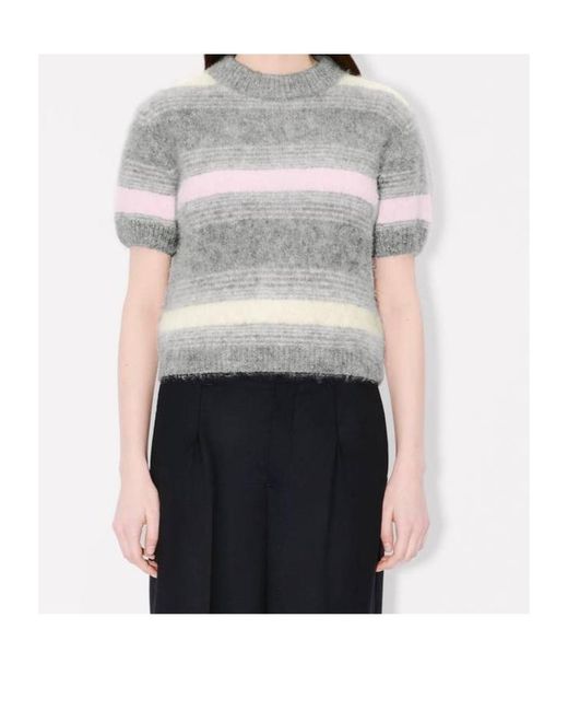 KENZO Gray Speed Stripe' Hairy Knitted Top