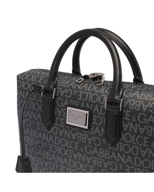 Dolce & Gabbana Black Logo Plaque Medium Briefcase for men