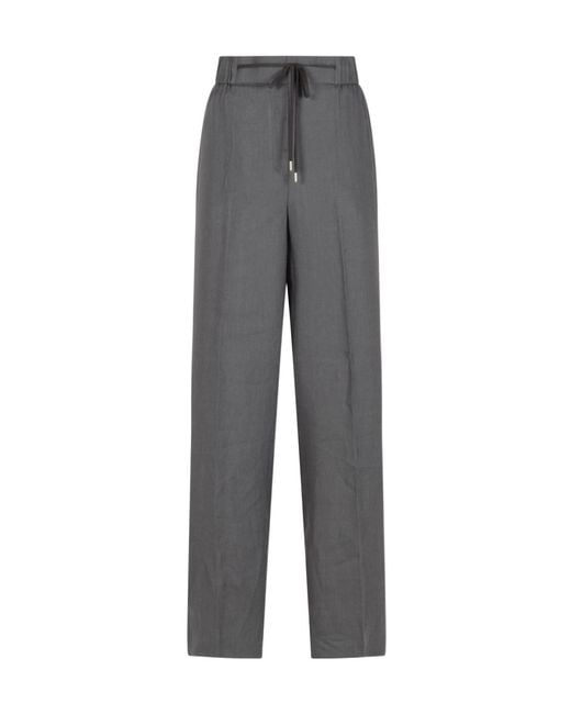 Peserico Gray Drawstring Wide-Leg Pants